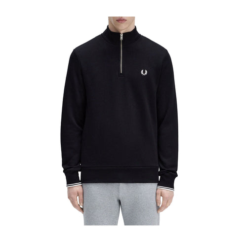 FRED PERRY Felpa con zip Felpa Uomo mezza zip con logo Nero - Francavilla Moda